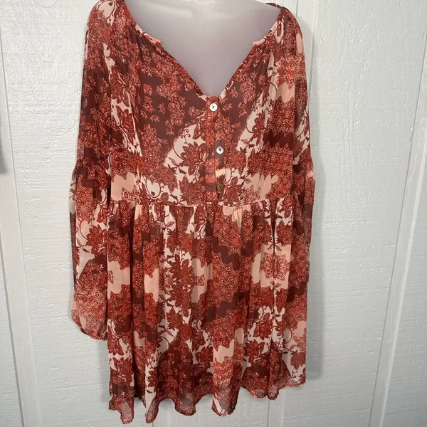 Show Me Your MuMu Red and Pink Floral Tunic Dress Size Small EUC - Image 3