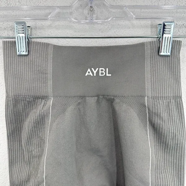 AYBL Size Small Motion Seamless Biker Shorts Gray White Trim High Waist Gym Spin - Image 5