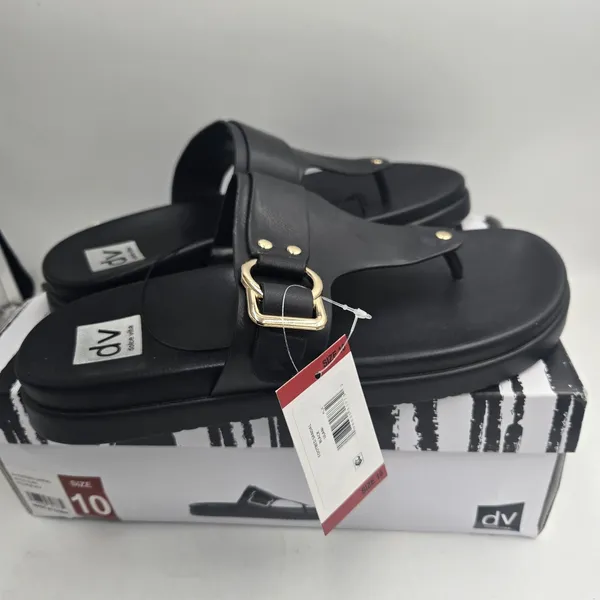 DV Dolce Vita Ulani Womens Size 10 Footbed Black Thong Sandals Gold Buckle NWT - Image 4