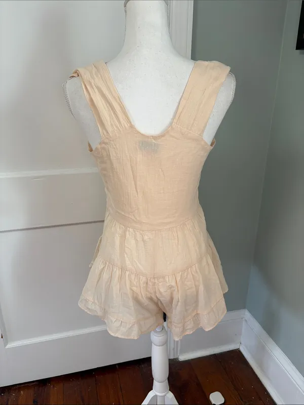 Edikted Peach Button-Front Ruffled Mini Dress Gauzy Cotton Veronica size Small - Image 3