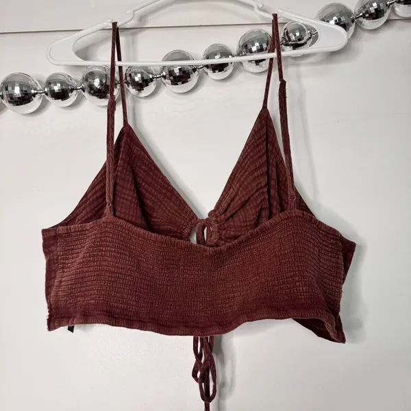 Anthropologie Cotton Gauze Smocked Mini Skirt and Top Set Brick Red Brown - Image 7