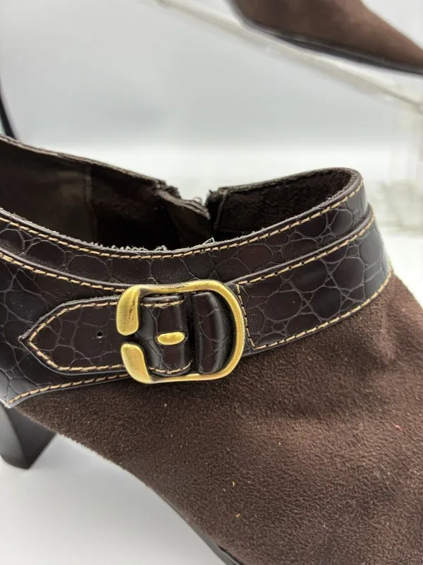 Liz&Co Magna Brown Suede & Faux Croc Leather Heeled Booties Womens 8M Buckle - Image 8