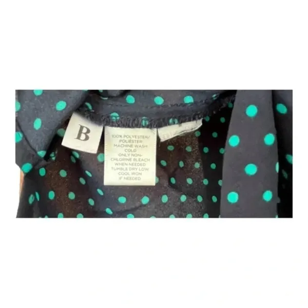 LOFT Blouse Women XS Navy Blue‎ Teal Polka Dot Roll Tab Sleeve Pocket Scoop Neck - Image 9