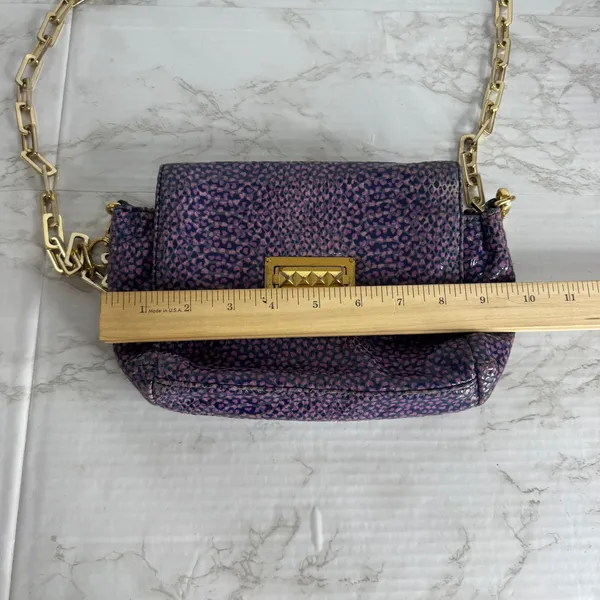 Tory Burch heidi pigskin leopard heart Chain crossbody Bag Purple Small - Image 12