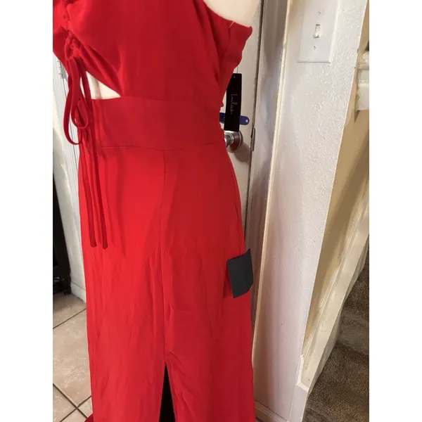 Lulus Women’s Ruffles Front String Side Slit Maxi Dress NWT XL Red Formal Prom - Image 10