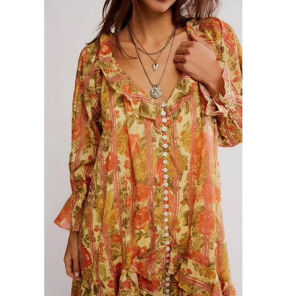 Free People Garden Wonders Maxi Dress Retro 70s Bohemian Floral Size Large - Image 4