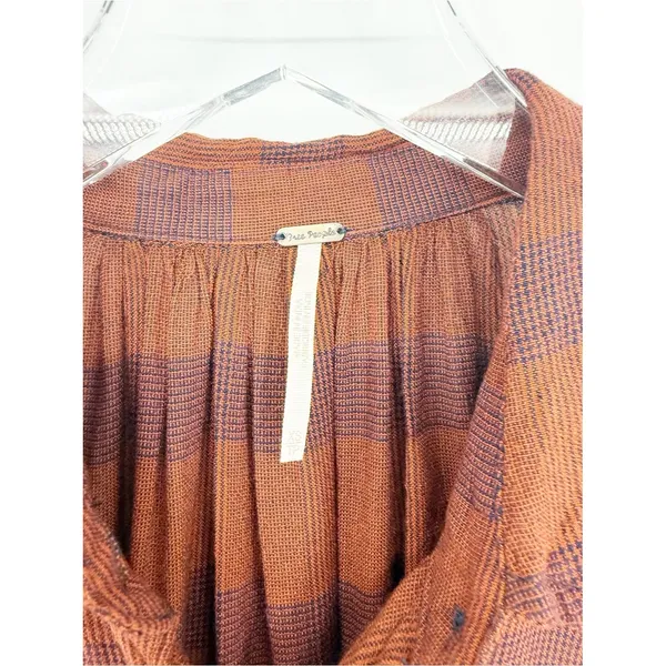 Free People Fawn Over You‎ Plaid Button Down Top Women's XS Orange Boho Chic - Image 6