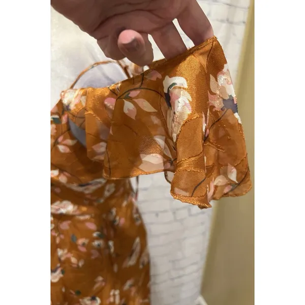 NWT Lulus Abundant Happiness Rust Orange Floral Print Jacquard Maxi Dress Medium - Image 5