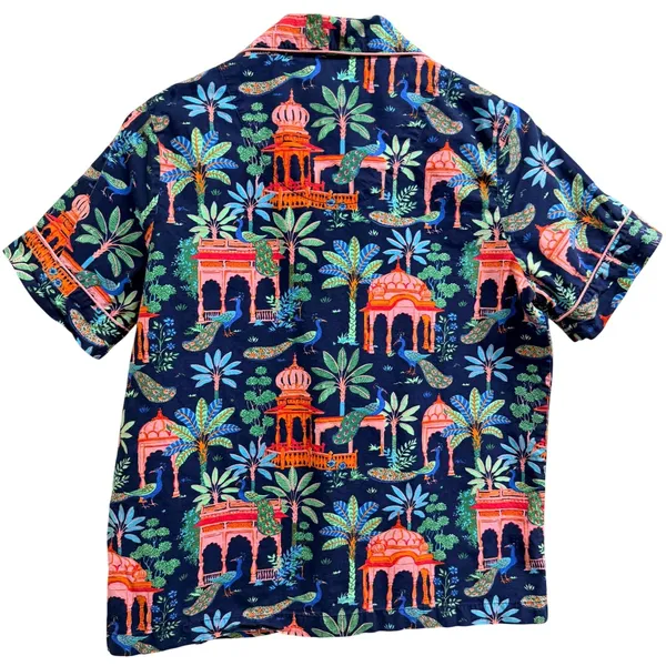 Printfresh Pajama Top Women XS Bagheera Peacock Organic Cotton Short Sleeve Blue - Image 2