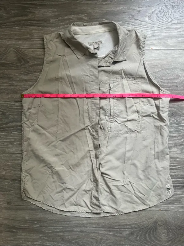 Royal Robbins Tan Cream Sleeveless Outdoor Hiking 100% Nylon Button Down Shirt L - Image 8