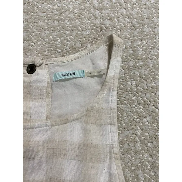 KIMCHI BLUE Size S Gingham White Beige Plaid Linen Cotton Pinafore Dress Snaps - Image 11