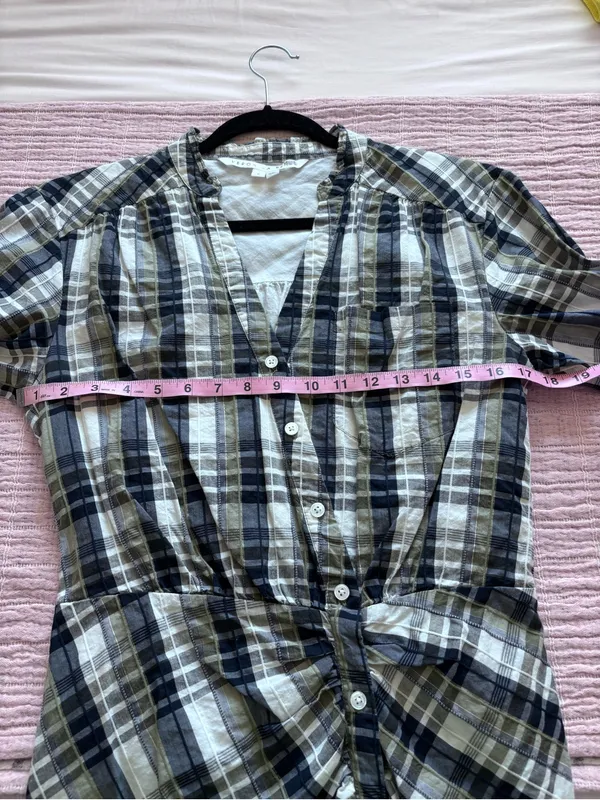 Veronica Beard Vilette Mini Shirt Dress Army Plaid size 8 - Image 10