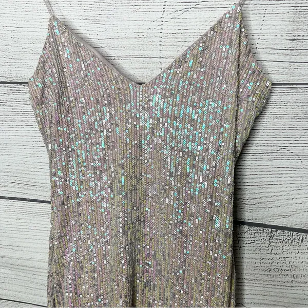Iridescent Blush Sequin Sparkle Mini Slip Dress Size Small Party Glam Cocktail - Image 3