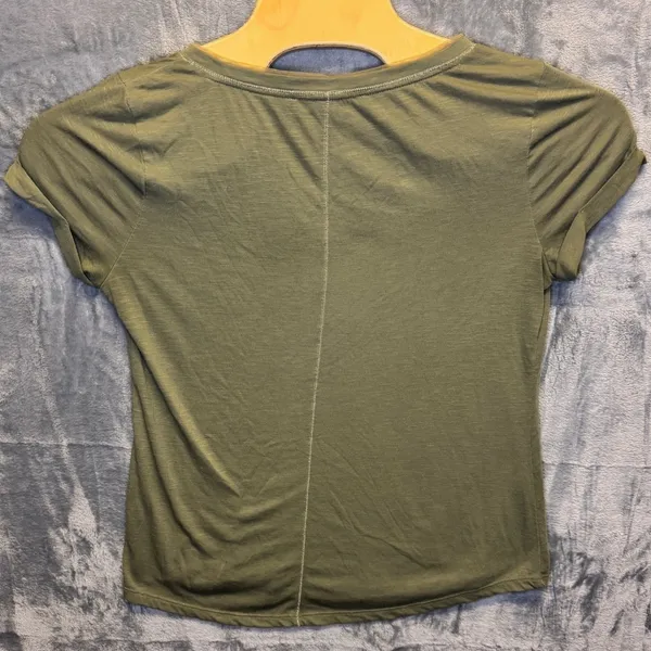 2186 | White House Black Market Slub Knit V-Neck Tee Olive Green Women M - Image 2