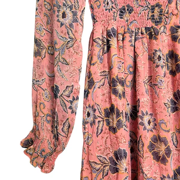 Patrons of Peace Pastel Pink Floral‎ Boho Smocked Long Sleeves Maxi Dress Medium - Image 5