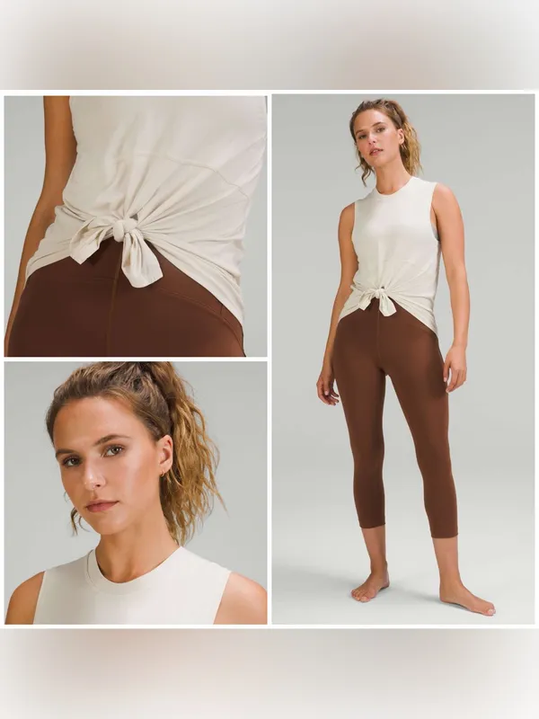 Lululemon Modal-Silk Blend Tie-Front Yoga Tank Top Natural Ivory (Size 4) - Image 2