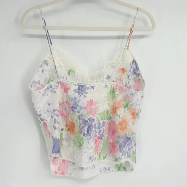 Womens Vintage Y2K 90s Pastel Floral Lace‎ Trim Coquette Cottagecore Cami Top - Image 5