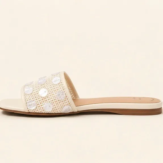 A New Day Elain Ivory Mesh Sequin Slide Sandals Square Toe Memory Foam 7.5 - Image 4