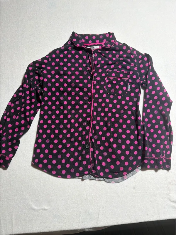 DKNY Women's Black and Pink Polka Dot Pajama Set Size Small - Image 2