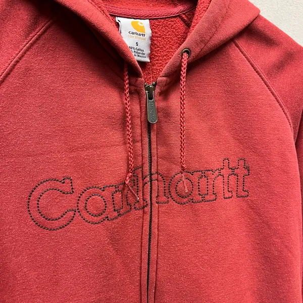 Carhartt Women's Muted Red Embroidered Logo Full Zip Hoodie Jacket Small S - Image 2