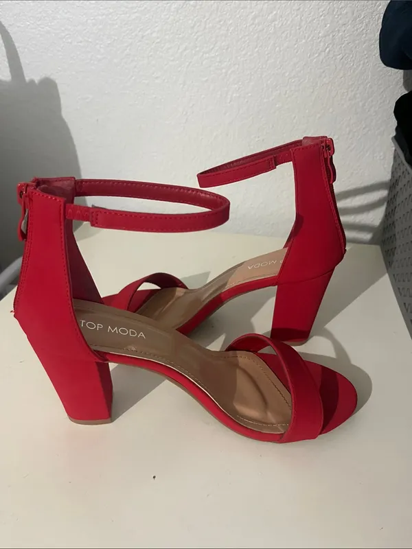Top Moda Women’s Chunky Heels Red Strappy Size 7.5 - Image 6