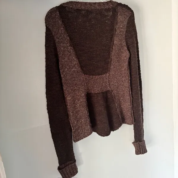 BKE Two Tone Brown Knit Long Sleeve Cardigan L Decorative Buttons Boho Western - Image 4