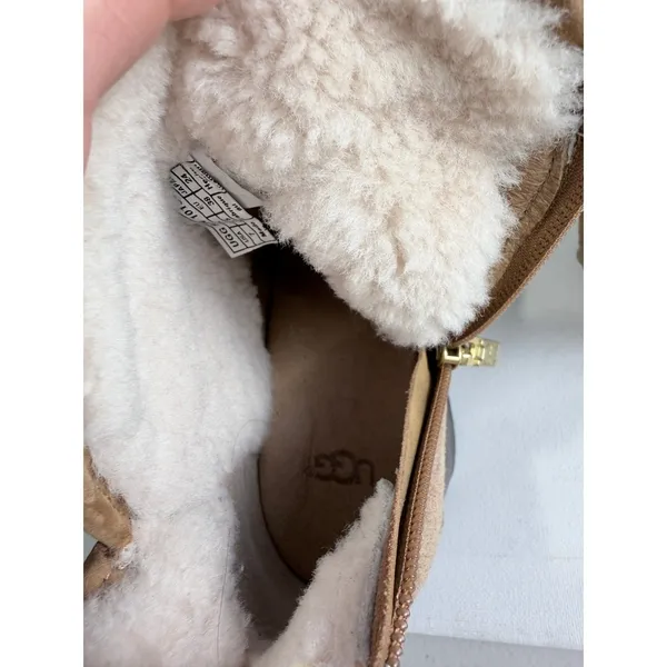 UGG Cam II Ankle Boots Chestnut Suede Shearling Lined Clog Heel Brass Studs 7 - Image 9