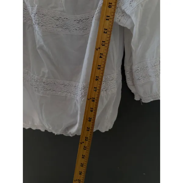 Cottage Peasant White Cotton Crochet Lace Peasant Blouse Off Shoulder Boho Top - Image 5