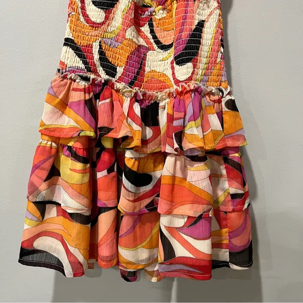 Sky‎ To Moon Dress Small Runched Mini Spaghetti Strap Open Back Orange Pi… - Image 3