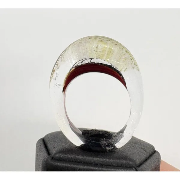 Vintage Handmade Glass Ring Size 7.75 Crackle Red‎ & Silver Retro Funky Lava - Image 5