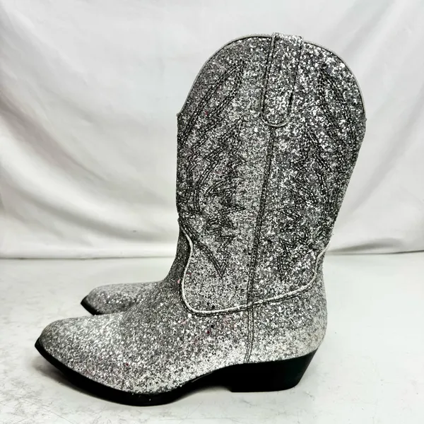 Portland Boot Co. Silver Sequin Cowgirl Cowboy Boots Size 6 - Image 3