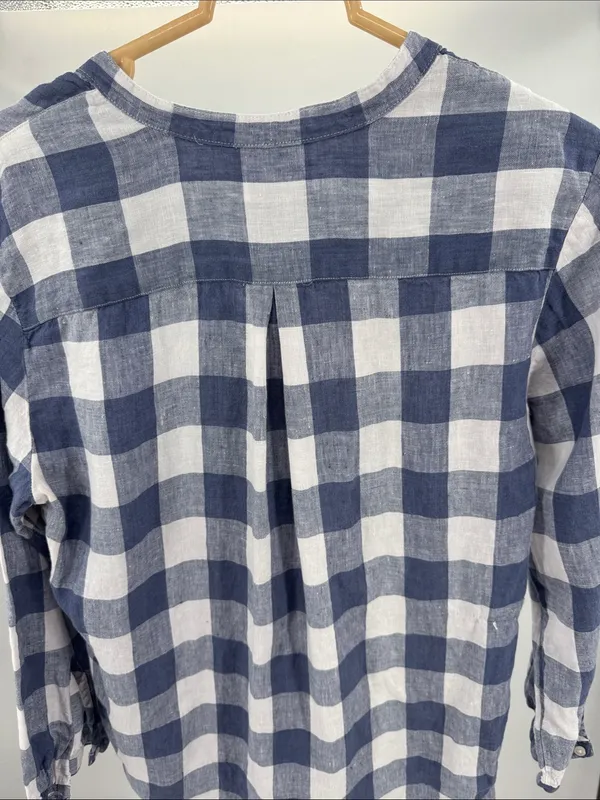 L.L. Bean Gingham V-Neck Tunic 100% linen casual lightweight summer fall M - Image 7
