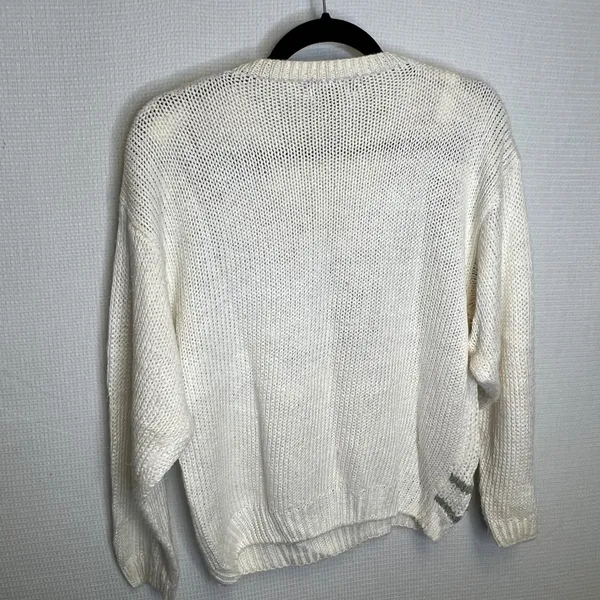 Hunters Run Vintage Floral Embroidered Knit Sweater Cream Ramie Blend Womens M‎ - Image 3
