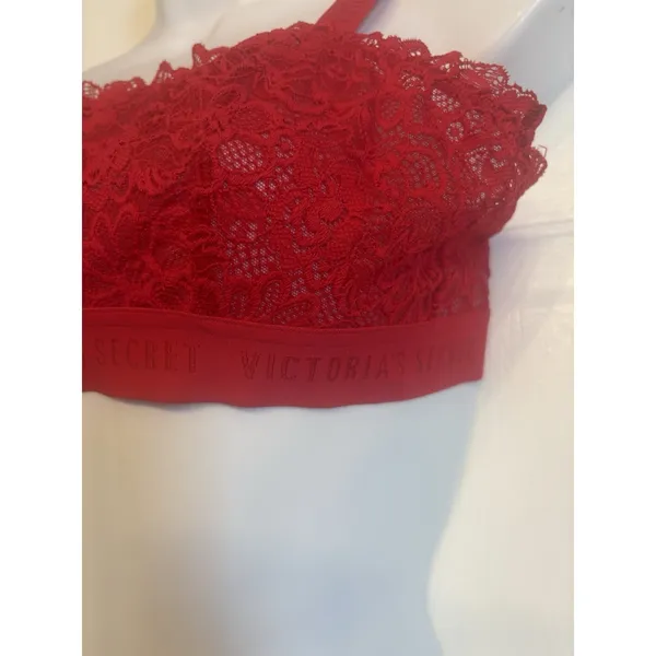 Victoria's Secret‎ Bralette Women Medium Red Lace Logo Band Unlined Wireless NEW - Image 4