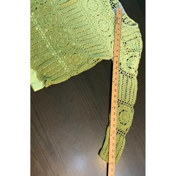 Uniform John‎ Paul Richard Green Crochet Lace Knit Long Sleeve Sweater Top Smal - Image 8