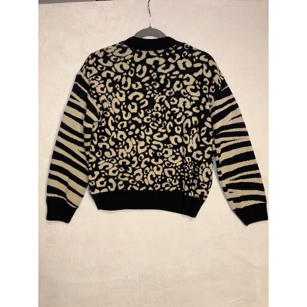 Rifle Jeanswear Mixed Animal Print Sweater Leopard Zebra‎ Khaki Black Small - Image 7