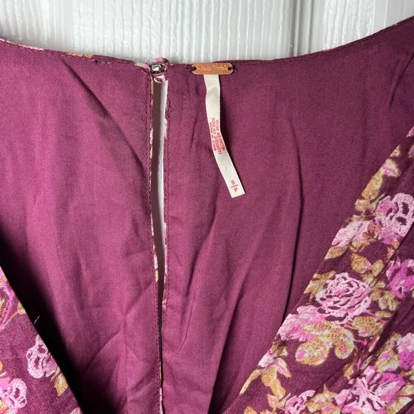 Free People Mauve Keep You Floral Smocked V Neck Mini Dress Berry Combo S - Image 8