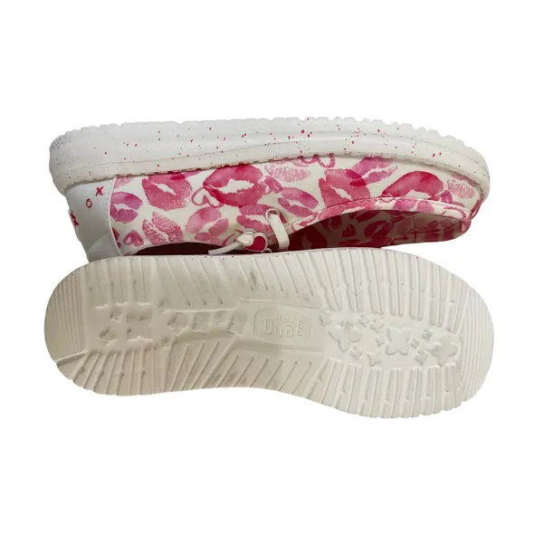 Hey Dude Wendy Cottage Crochet Shoes Women 12 Pink Lips Hearts Slip On Loafers - Image 6