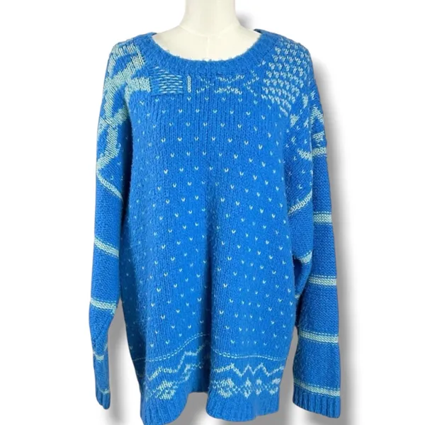 Free People Oversized Fair Isle Tunic Snow Day Pullover Wool Blend Sweater XL - Image 4