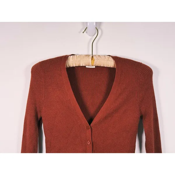 Abercrombie & Fitch Slim Button Up Ribbed Cardigan Small Brown Quiet Luxury Fall - Image 5