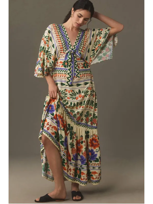 Farm Rio V-Neck Kaftan Maxi Dress Size S NWT - Image 4