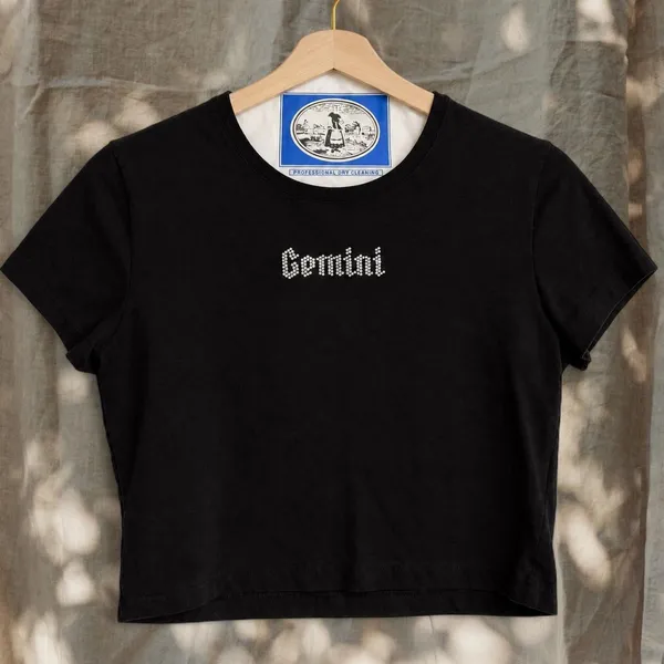 Motel Rocks Tiney Crop Tee Gemini Black Diamante - Image 4
