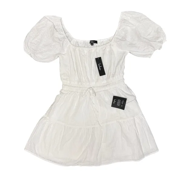 Lulus Sunny Day Feeling Tiered Puff Short Sleeve Mini Dress White Small NEW - Image 6