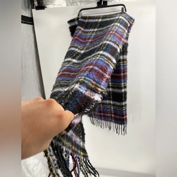 Urban Outfitters Women’s Fuzzy Purple Plaid Winter Layering Polyester Scarf - Image 9