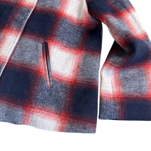 Gap Plaid Wool Blend Swing Coat Girls XXL Navy Red Grey Zip Snap Jacket New - Image 14