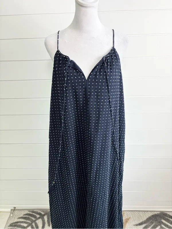 J. Crew Navy Polka Dot Maxi Slip Cotton Dress Size L - Image 2