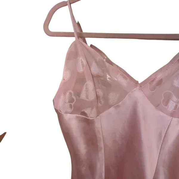 Frederick’s of‎ Hollywood Mini Satin Dress Baby Pink Hearts Print Vintage Small - Image 6