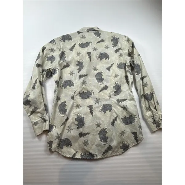 Woolrich Women's Long Sleeve Button-Up Corduroy Shirt Snow Bear Print Size S - Image 6