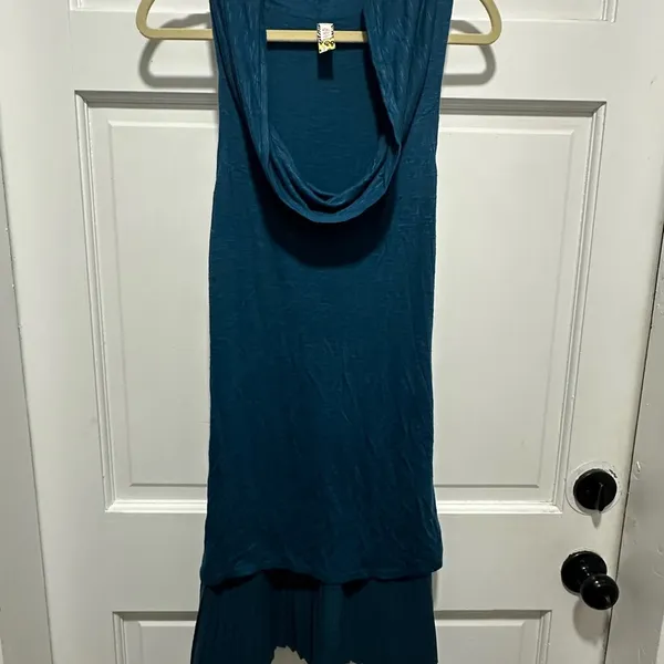 Free People Teal Cowl Neck Sleeveless Pleated Hem Dress S - Image 2
