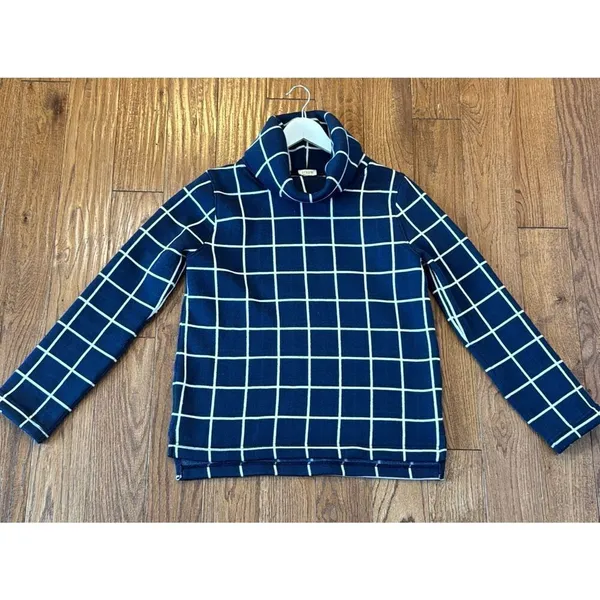 J.Crew navy windowpane turtleneck fleece sweater M - Image 9